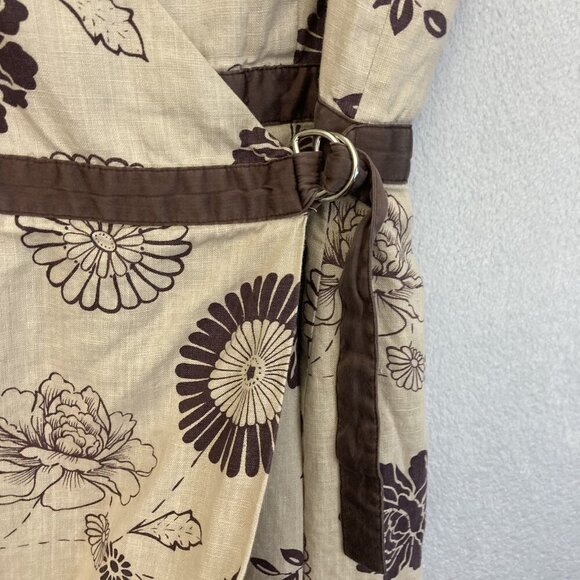 Spenser Jeremy Linen Wrap Dress Womens 12 Floral Sleeveless Knee Length Neutral - Picture 8 of 12